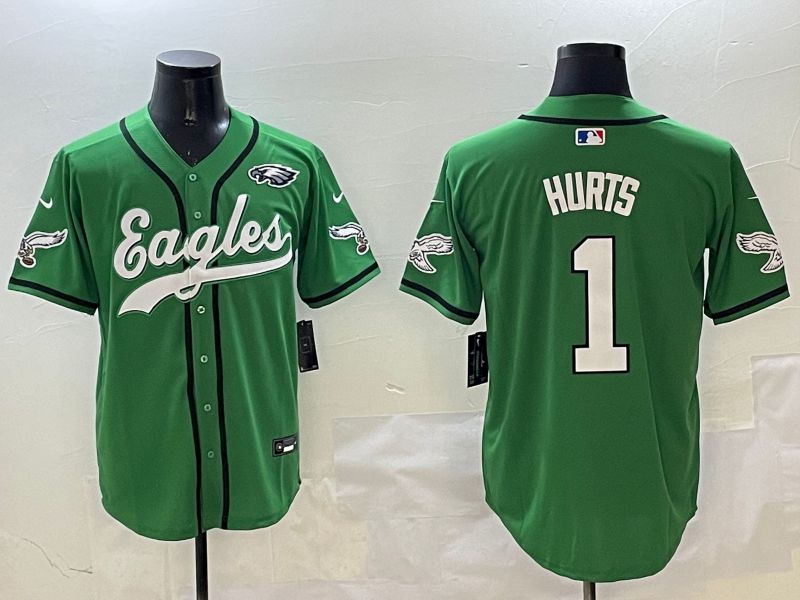 Men Philadelphia Eagles #1 Hurts Green three generations Jointly Name 2025 Nike Limited NFL Jersey style 2